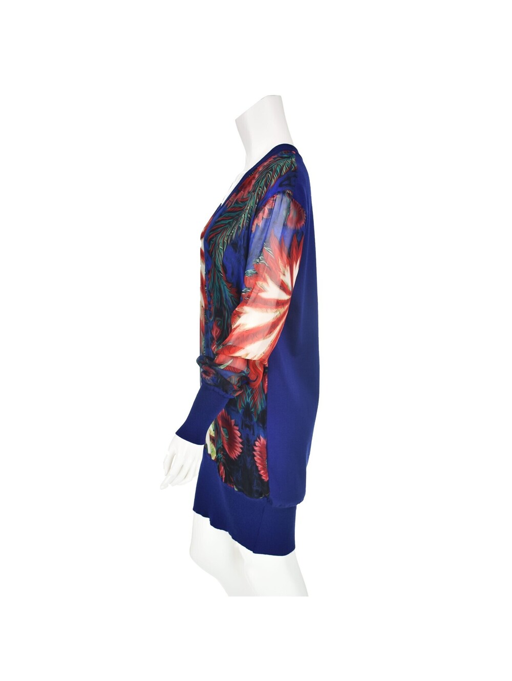 ROBERTO CAVALLI Sweater Dress w/Silk Front & Sleeves & Blue Knit Back, SZM NWOT - Picture 5 of 8